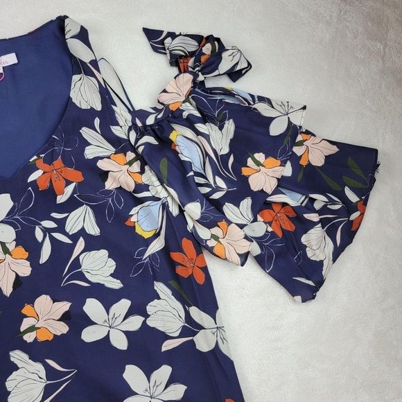 Parker Navy Floral Cold Shoulder Straps Mini Dress - Picture 8 of 14